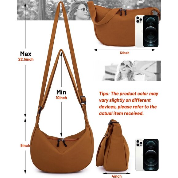 Women Brown Imported Polyester Crossbody Lightweight Crescent Trendy Sling Bag - Picture 2 of 6